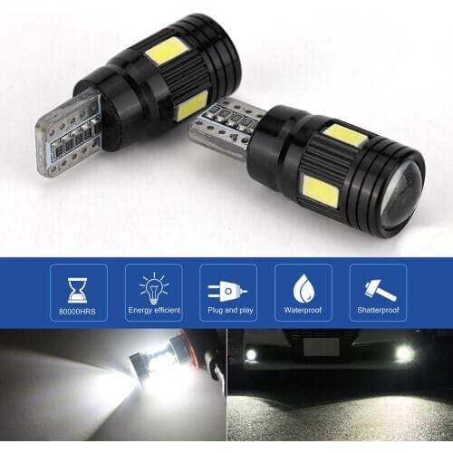 1x Car T10 LED Bulb 6 SMD 12V White 6500K W5W LED Signal Light 10 SMD Auto Interior Wedge Side License Plate Lamps 5W5 194 168
