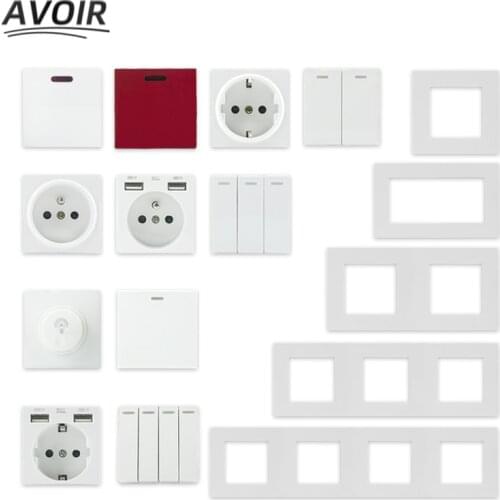 Avoir Light Switch Wall Socket White Plastic Panel Electrical Outlets Dimmer Functional Key DIY Free Combination Multiple Frame