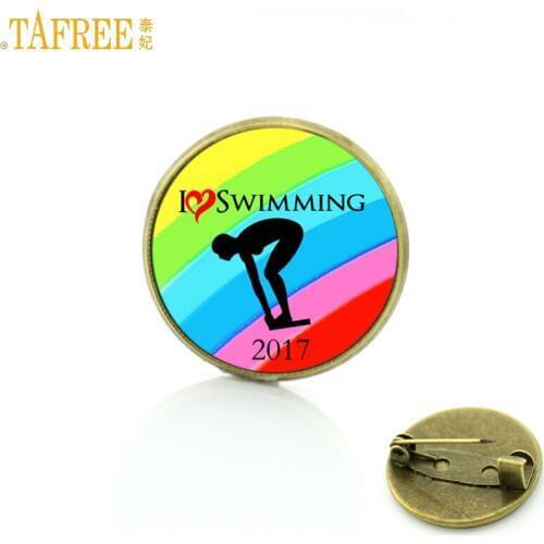 TAFREE Brand casual summer sports Swimming badge brooches fashion vintage sports lover men women brooch pin jewelry gifts SP407