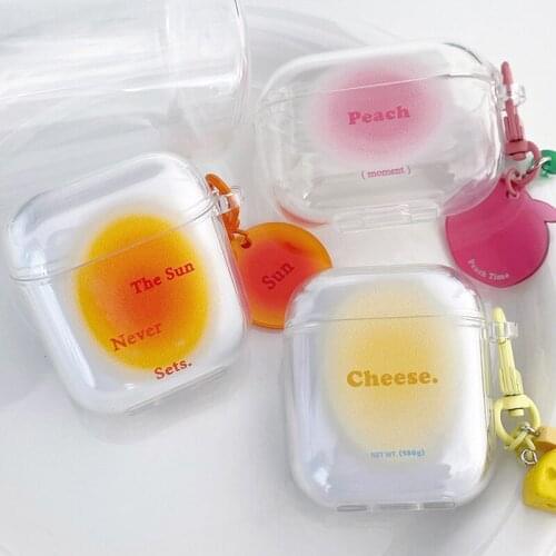 Ins Sunset Peach Color Headphone Case for Apple Airpods 1 2 Pro Soft Clear Silicone Wireless Bluetooth Headset Cover Decoration