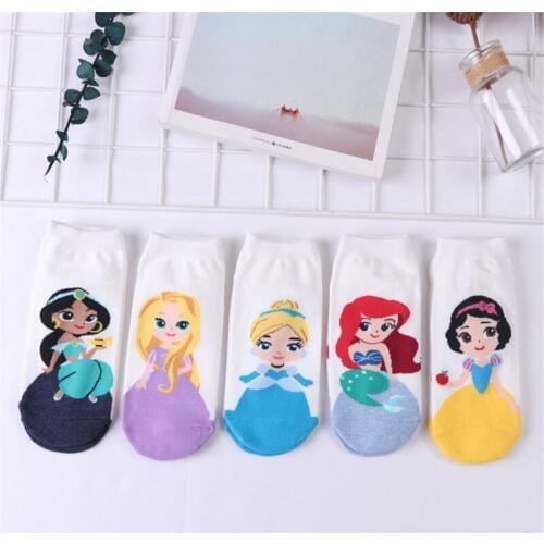 Disney Girl Snow White / Mermaid / Cinderella / Princess Jasmine Cartoon Cotton Socks sports cute casual socks women