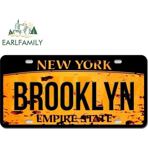 EARLFAMILY 13cm x 6.6cm New York BROOKLYN TEXT Auto Car Sticker License Plate Style Waterproof Decal Trunk Motorcycle Decor