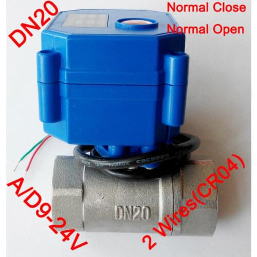 3/4" Mini electric ball valve 2 wires(CR04), AC/DC9-24V motorized valve SS304, DN20 electric actuator valve Normal close /open