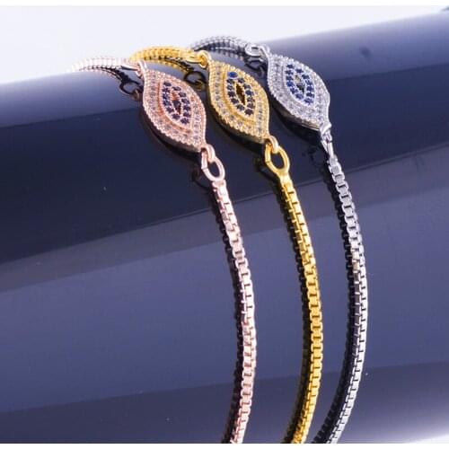 Hot Jewelry Vintage Zircon Evil Eye Bracelet For Women Men Handmade Copper Micro Pave Square Chain Friendship Bracelets Diy Gift