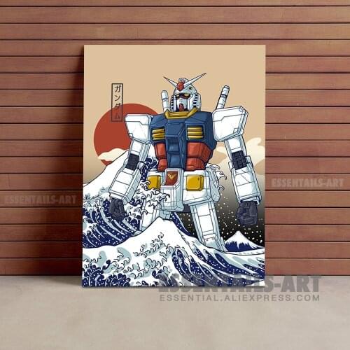 Gundam x Kanagawa Wave Canvas Wall Art Painting Decor Poster Bedroom study studio print Living kid Room Home Decoration Prints