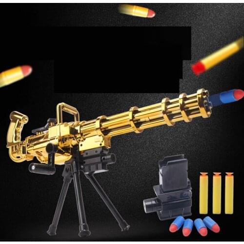 Gold Gatling Soft Rubber Bullet Toy Gun Machine Pneumatic Gun Shooting Toy Weapon Silah For Adults Boys CS Fighting