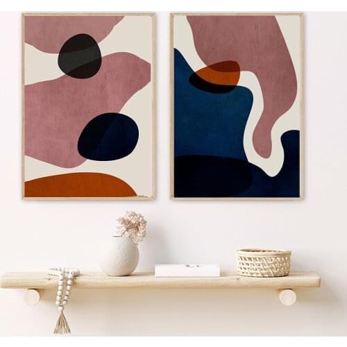 Boho Burnt Orange Canvas Painting Living Room Wall Art Abstract Geometric Pattern Decor Pictures Vintage Landscape Posters Print