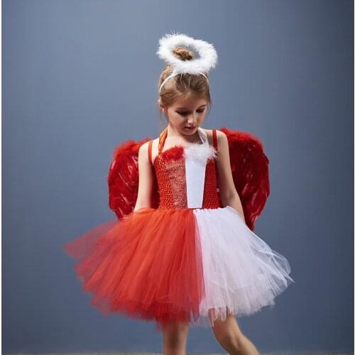 Devil Angel Two Faced Halloween Costume Dress For Girl Princess Dresses Red Evil Cosplay Outfit Disguise Clothes Vestido Robe