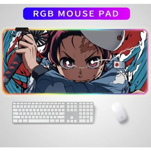 Anime Demon Slayer Mousepad Gaming Mouse Pad RGB LED Gamer Mat Computer Desk Padmouse Keyboard Kamado Nezuko Locrkand manga mat