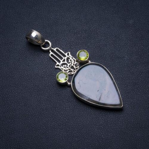 Natural Moss Agate and Peridot Handmade Unique 925 Sterling Silver Pendant 2 1/4" U0433