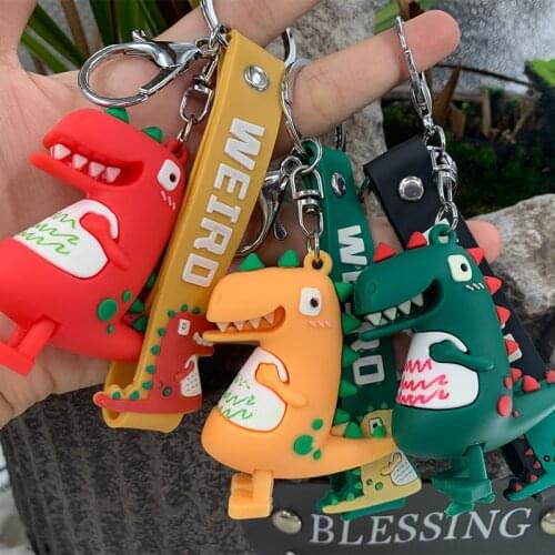 Hot Selling Fashion Cute Dinosaur Keychain Car Creative School Bag Pendant Soft Plastic PVC Dinosaur Animal Toy Cute Girl Gift