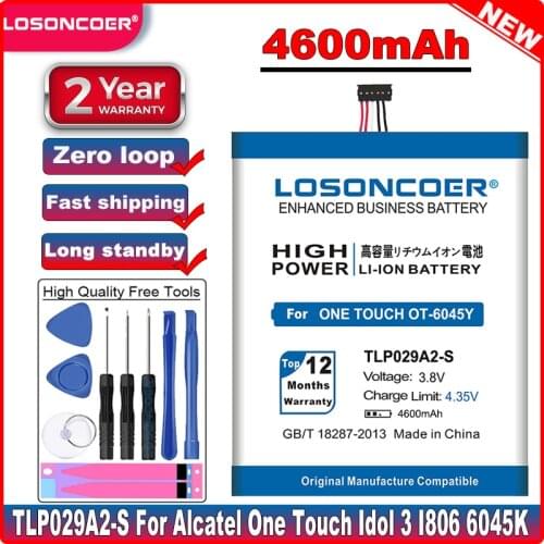 LOSONCOER 4600mAh TLP029A2-S TLP029A2 Battery For Alcatel One Touch Idol 3 I806 TLp029AJ Pop 3 5.5" OT-5025 6045Y 6045K OT-5025D