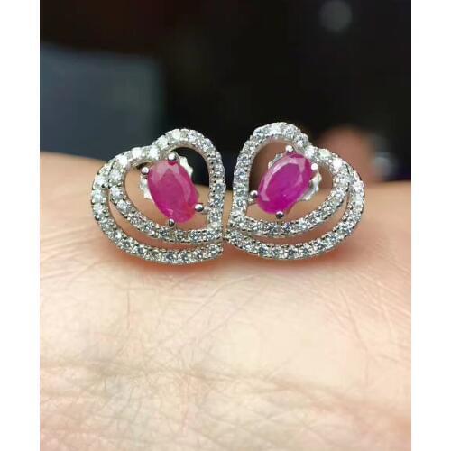 Love Heart Ruby stud earring Natural and real ruby 925 sterling silver Fine jewelry 3*5mm *2pcs gem