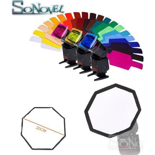Mini Softbox Flash Diffuser 20cm Octagon Soft Box + 20 Color Gels Filter Card for Canon Nikon Godox YongNuo Speedlite
