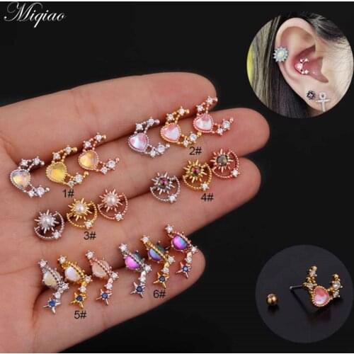 Miqiao 2pcs Fashion Small Fresh Stainless Steel Color Zircon Earrings Body Exquisite Piercing Jewelry