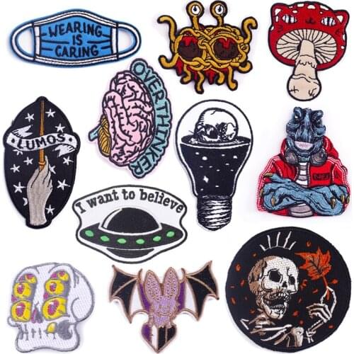 Punk Skeleton Patch Iron On Patches On Clothes Skull Stripe Patch Sticker Sewing Applique Embroidered Patches For Clothing Diy