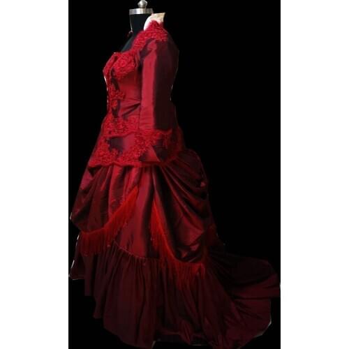 New red Vintage costumes 18th Duchess Retro medieval Renaissance Reenactment Theatre Civil war Victorian dress D-332