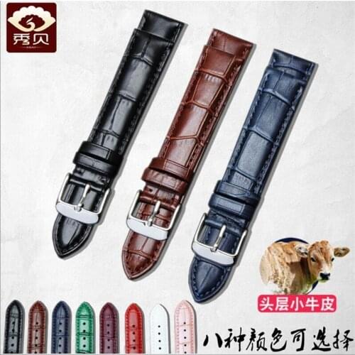 XBAY New Universal Genuine Leather Watchband 12-22mm Blue Red Pink Green Durable Pin Clasp Calfskin Strap For DW CK Orient Watch