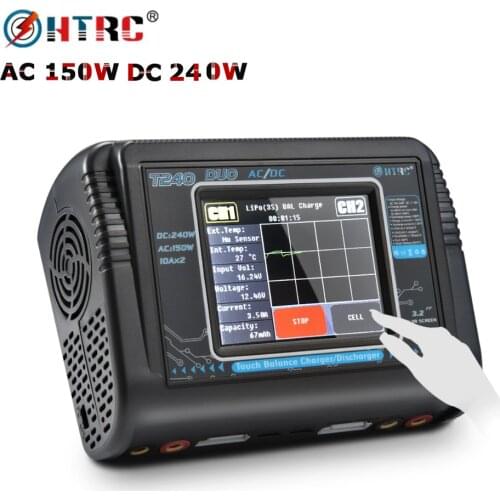 Original HTRC T240 Duo Lipo Charger Dual Channel AC 150W DC 240W Touch Screen Balance RC Charger for RC Airplane Model Car Toy