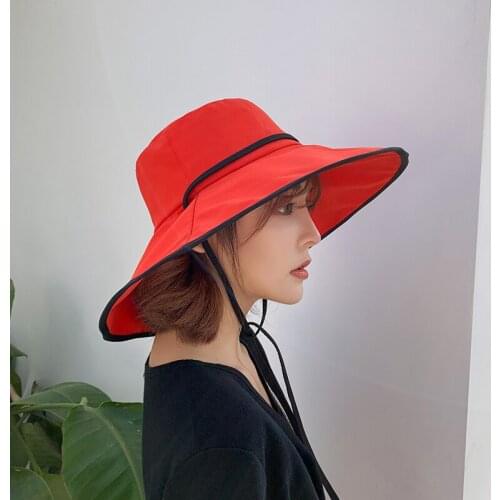 Womens Bucket Hat Fashion Summer Big Wide Brim Panama Cap Sun Hats For Female Beach Anti-UV Fisherman Visor Hat