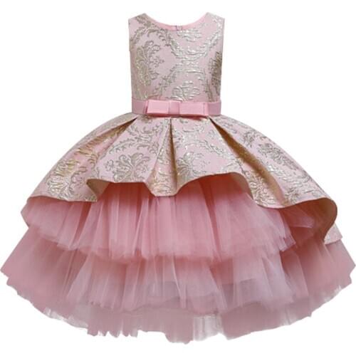 2020 girl high-end palace tail princess dress child flowers elegant flower girl wedding dress baby birthday party kids clothes