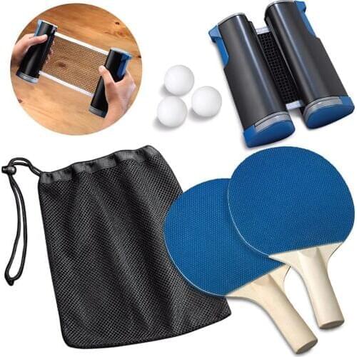 Table Tennis Racket Blade Ping Pong Paddle Portable Sport Table Tennis Set 1 Pair of Bat + 3 Balls + 1 Net For Workout Trainning