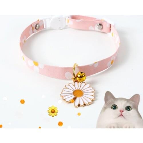 Daisy Flower Pattern Adjustable Cat Collar Bell Collar For Cats Puppy Collars Cats Kitten Collar Pet Lead Leashes Pet Supplies