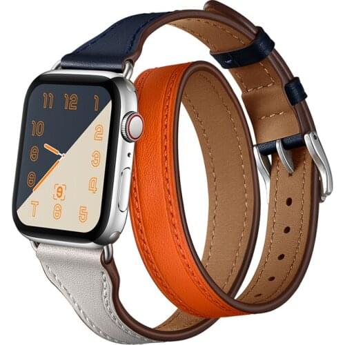 Double Tour bracelet strap for apple watch band 40mm 38mm 44mm 40mm Genuine Leather watchband for iwatch se/6/5/4/3/2 pulseira