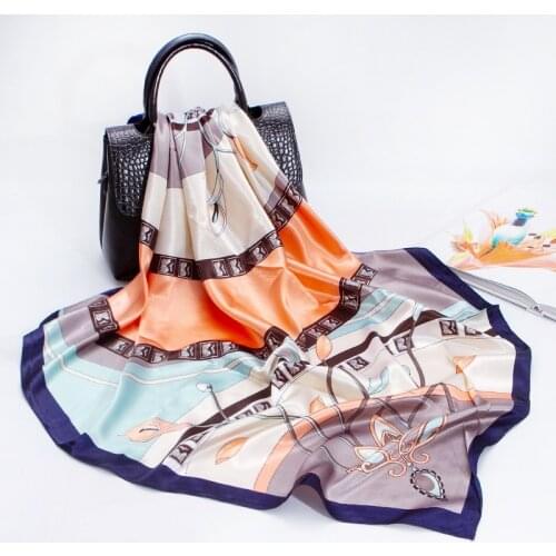 Luxury Fashion Silk Square Scarf For Women 90*90cm бандана Neck Hair Tie Band Bag Warp Soft Neckerchief Hijab Female Foulard