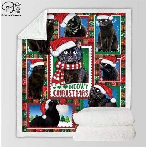 Meowy Merry Christmas 3d printed fleece blanket Beds Hiking Picnic Thick Quilt Fashionable Bedspread Sherpa Throw Blanket