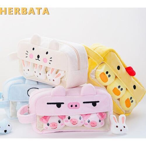 Pink Plush Kawaii Pencil Case Cute Lovely Pencil Case for Girls Student Pencil Bag Stationery Pencilcase Pen Bag School Supplies