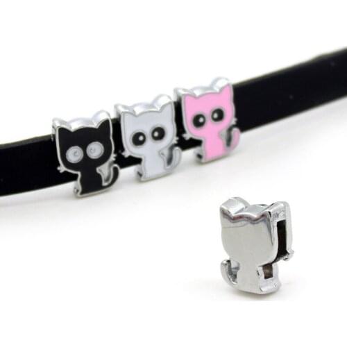 20pcs/lot Internal Dia 8mm Slide Charm Cat DIY Accessories fit 8mm wide belt pet collar