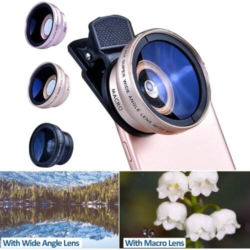 Wide Angle Phone Lens 0.45X Super Wide +12.5X Macro HD Camera Clip Len for iPhone Samsung Xiaomi Universal Phone Camera Len Kit