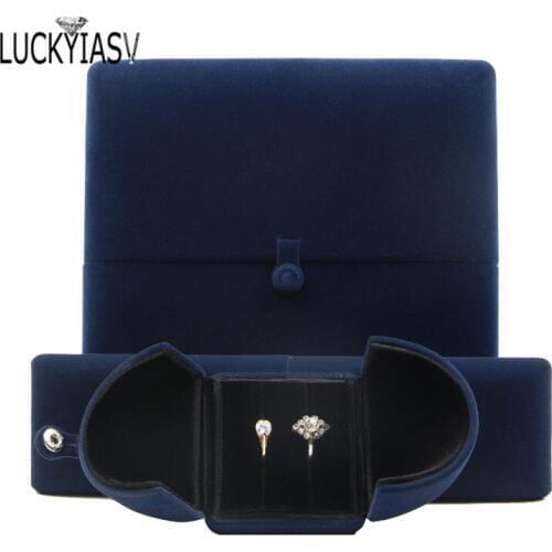 Jewelry Box Dark Blue Double Open Ring Pendant Earrings Necklace Box Valentines Day Birthday Surprise Gift Box For Ring Pendant