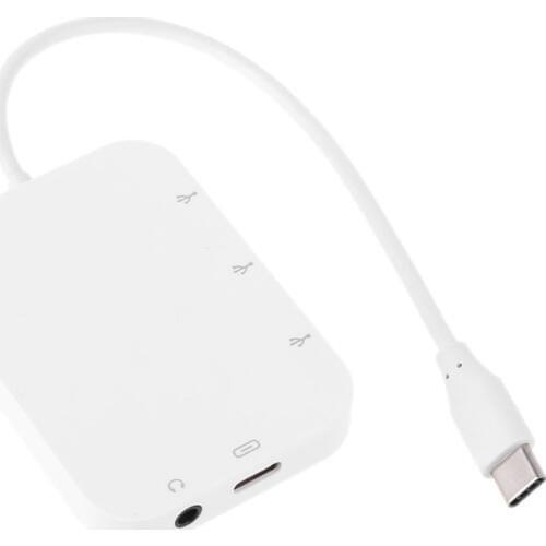 Type C to 3x USB 2.0 Hub Adapter USB C PD Charging 3.5mm audio Jack for Laptop