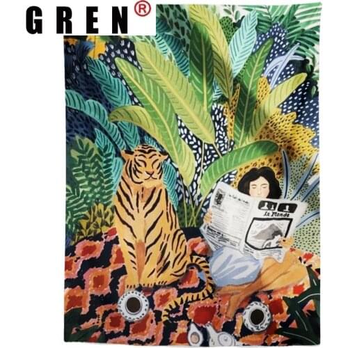 GREN Tropical Plants Women Tapestry Wall Hanging Covering Rugs Background Cloth Beach Mat Blanket Art Bedroom Living Home Decor