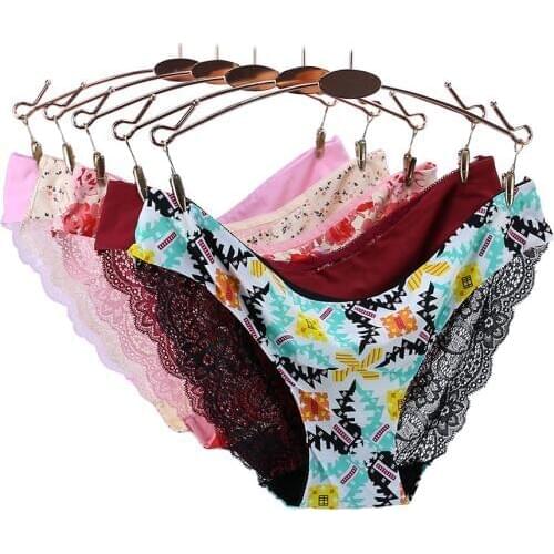 3PCS/Lot Print Sexy Panties Lace Soft Breath-able Panty low-Rise Seamless Briefs Panties Women Plus Size Underwear Female Hot