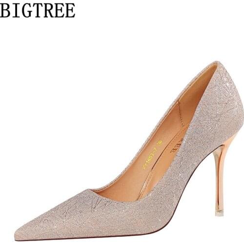 Bigtree Brand Shoes For Women Heels 2021 Bling Pumps Women Shoes Talons Hauts Silver High Heels Wedding Shoes For Women Bride
