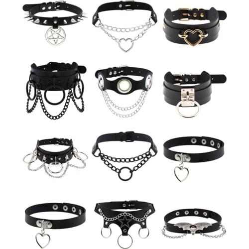 Body Jewelry Girls Sexy Punk Girl Harajuku Accessory of Women Leather Choker Necklaces for Bondage Cosplay Charm Neck Strap