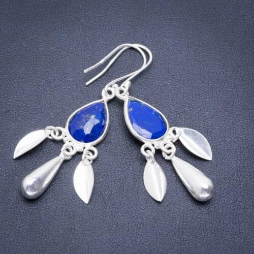 Natural Lapis Lazuli Handmade Unique 925 Sterling Silver Earrings 2.25" A2173