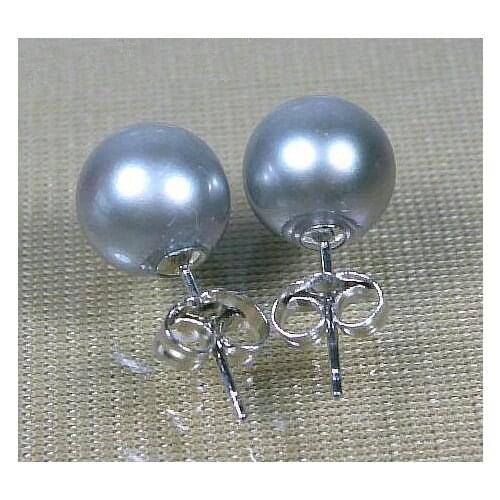 Unique Pearl Earrings Perfect Round 8mm AAA Top Grade Gray South Sea Pearl Earring 14k gold plated Fine Jewelry Nice Women Gift