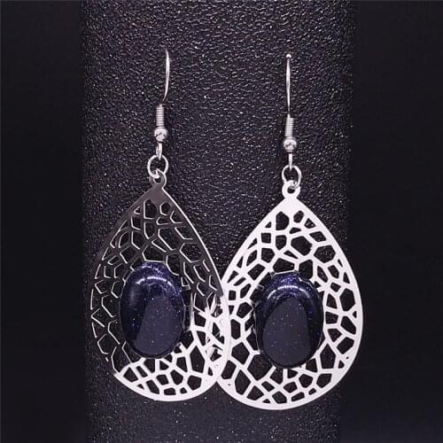 Bohemian Water Drop Natural Stone Stainless Steel Dangle Earrings Women Silver Color Earrings Jewelry boucle d'oreille EXS04
