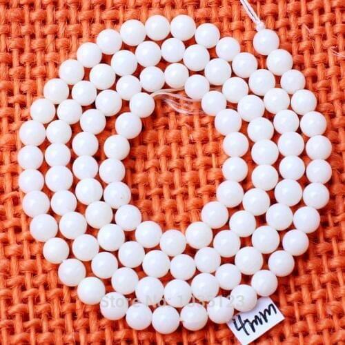 High Quality 4mm Smooth Natural White Coral Round Shape Gems Loose Beads Strand 15" DIY Creative Jewellery Making w3054