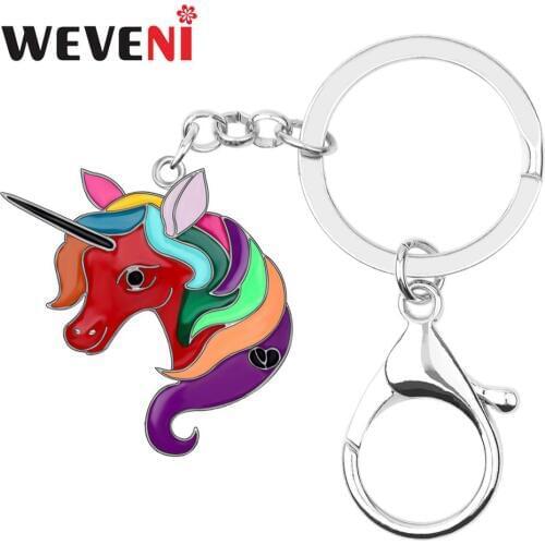 WEVENI Enamel Alloy Colorful Anime Unicorn Key Chain Keychains Cartoon Animal Jewelry For Women Girls Teen Charms Gift
