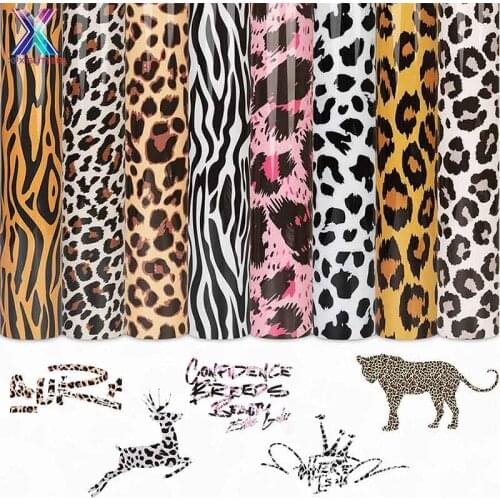 XINFANGXIU Htv 1 Sheet 25*100cm PU Leopard Heat Transfer Vinyl Film Stretch Heat Press Vinyl Film Iron-on HTV TShirt Vinyl Roll