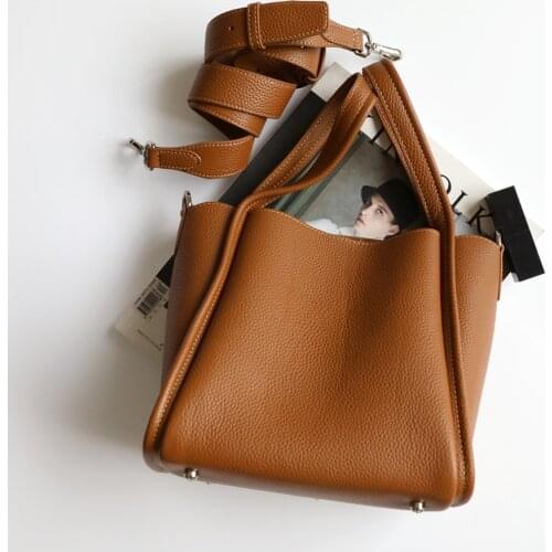 2021 New Style Genuine Leather Bucket Bag Female Fashion Handbag Large Capacity Real Leather Women Bags