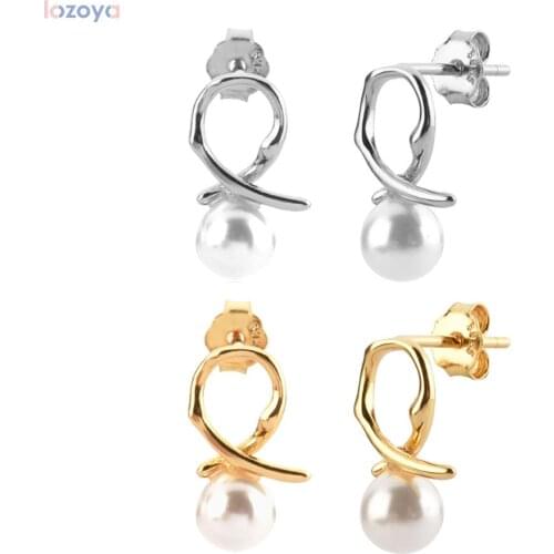 LOZOYA 925 Sterling Silver Gold 8 Pearl Stud Earring Women Luxury Jewelry 2021 Wedding Jewels Rock Punk Fine Jewels Clips