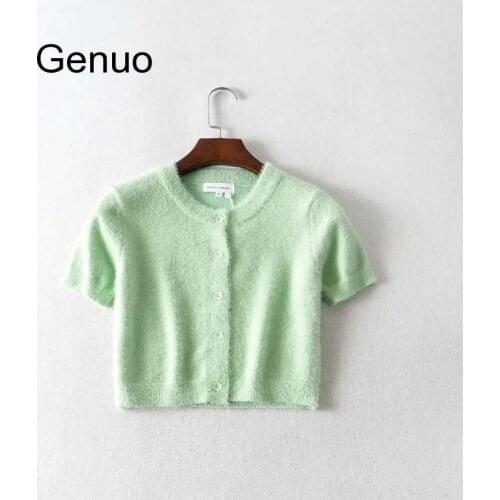 Sweater Women Cardigan Short Sleeve Streetwear Korean Knittted Sweaters Elegant White Cardigans Black Summer Shirt 2020