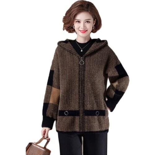 Winter Mink Fleece Hooded Jacket 2021 Middle-Aged Women Autumn Winter Double-Sided Fleece Woolen Jacket Female Casual Outerwear