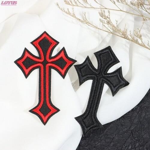 Cross Embroidered Patches For Clothes Sewing Supplies Decorative Badges Applique Ironing Clothing Red /Black Cross 2PCS